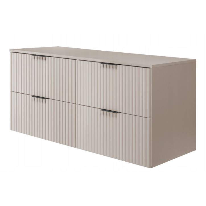 Meuble de salle de bain sous double vasque avec colonne - Flow crème