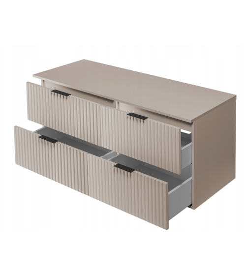 Meuble de salle de bain sous double vasque avec colonne - Flow crème