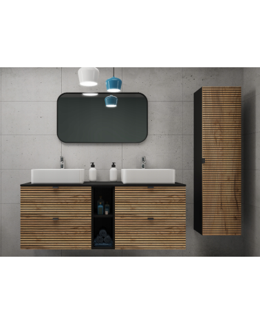 Meuble de salle de bain sous vasque avec colonne - Flow chêne artisanal doré