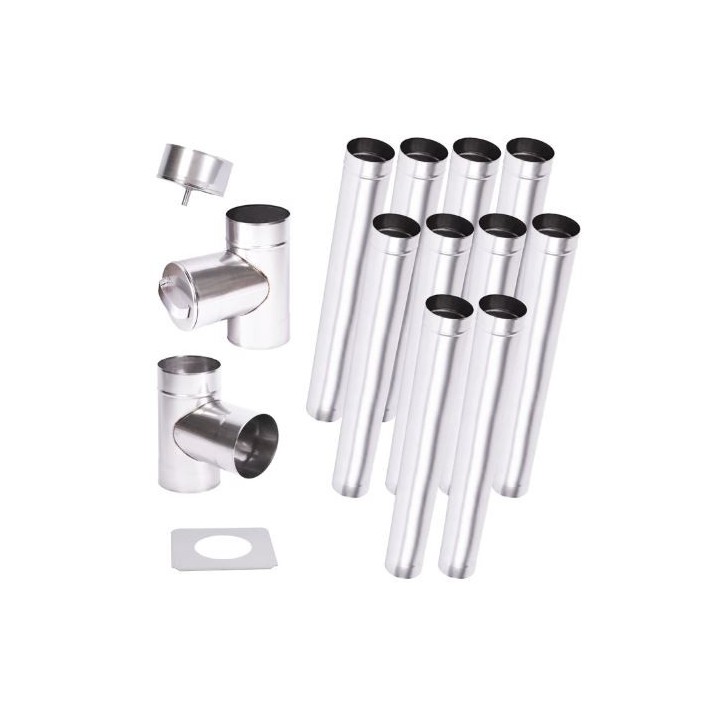 Kit de conduta de chaminé de parede simples de 10 m Ø 100/120/130/150/160/180/200 mm Kit de conduta de chaminé de parede simples de 10 m Ø 100/120/130/150/160/180/200 mm