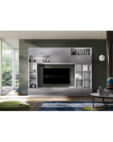 Ensemble meuble TV GEORGIO gris blanc 277 cm