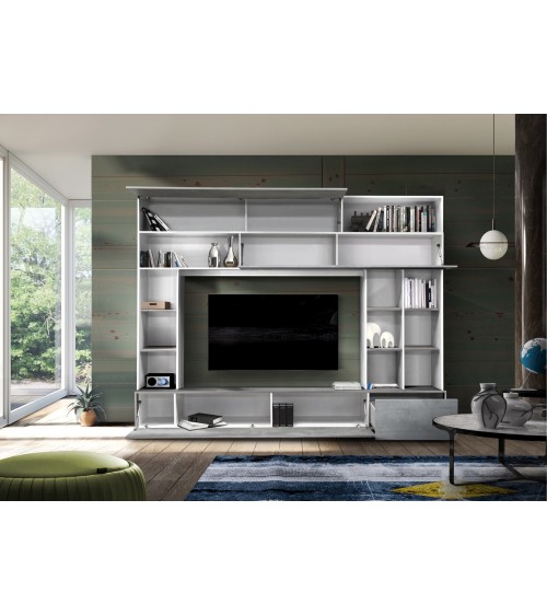 Ensemble meuble TV GEORGIO gris blanc 277 cm