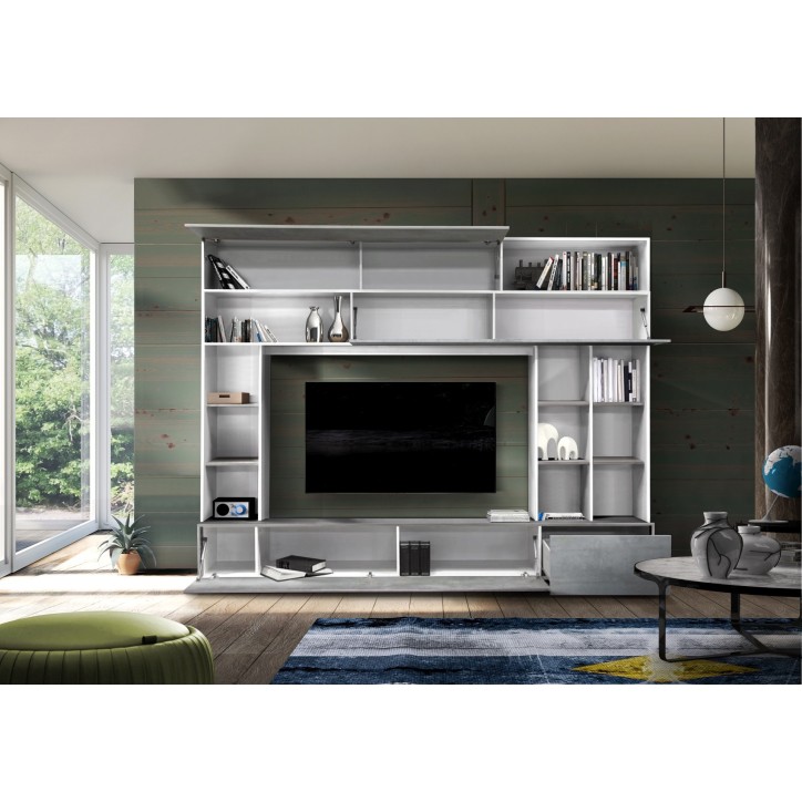Ensemble meuble TV GEORGIO gris blanc 277 cm
