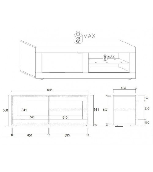 BASIC TV-standaard, 140 cm, wit