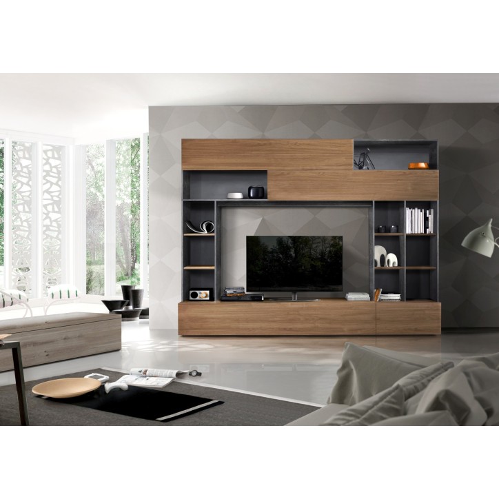 Ensemble meuble TV GEORGIO noyer 277 cm