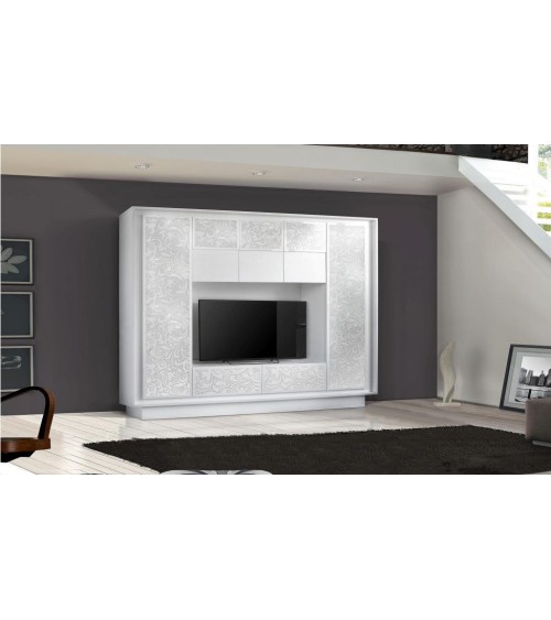 Ensemble meuble TV COLGAR Flor blanc sérigraphié 240 cm