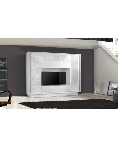 Ensemble meuble TV COLGAR Flor blanc sérigraphié 240 cm