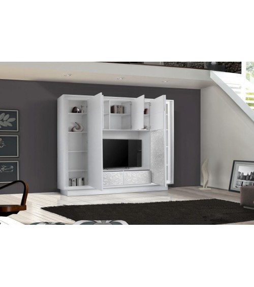 Ensemble meuble TV COLGAR Flor blanc sérigraphié 240 cm