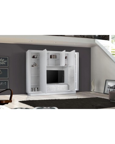 Ensemble meuble TV COLGAR Flor blanc sérigraphié 240 cm