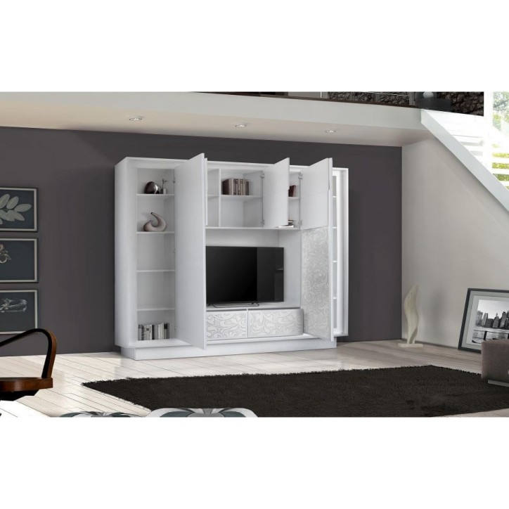 Ensemble meuble TV COLGAR Flor blanc sérigraphié 240 cm