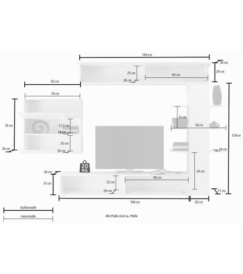 Ensemble meuble TV CELIA béton 295 cm