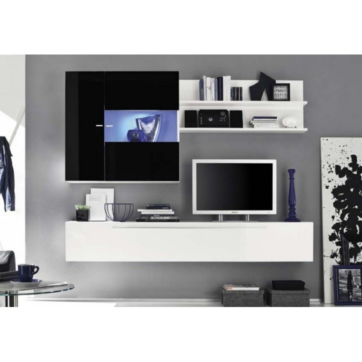 Ensemble meuble tv suspendu GIGLIO 210 cm noir et blanc