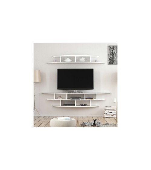 Ensemble meuble TV ALVINO 176 cm blanc