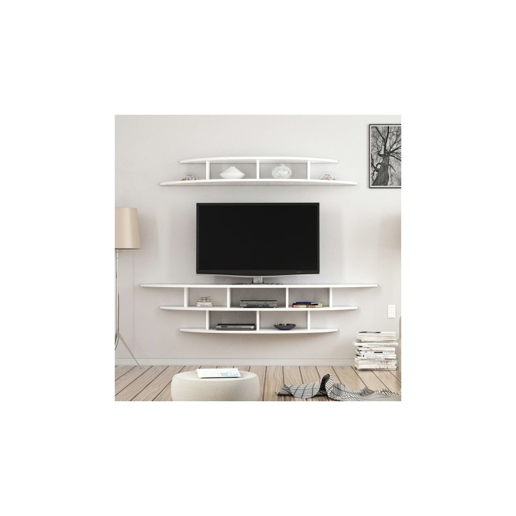 Ensemble meuble TV ALVINO 176 cm blanc