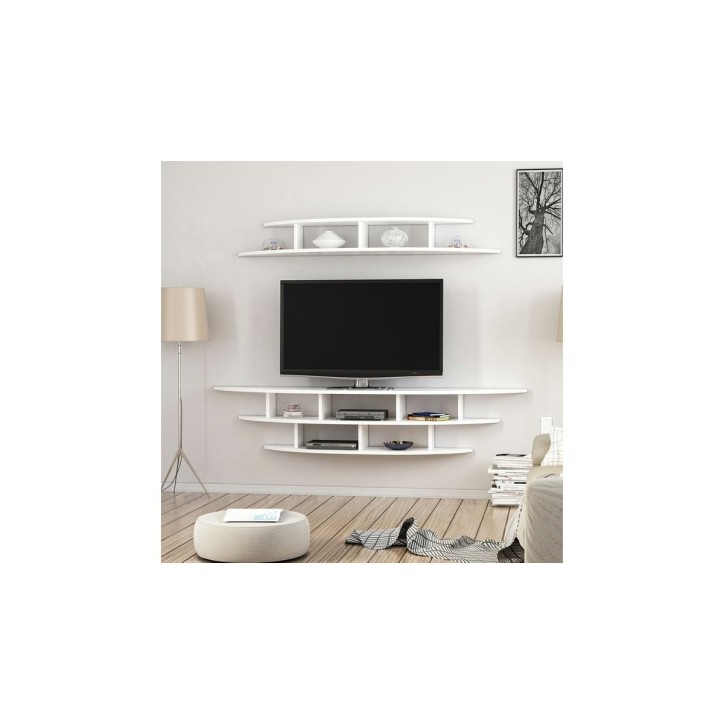 Ensemble meuble TV ALVINO 176 cm blanc