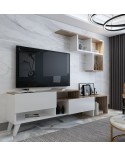Ensemble meuble TV HADISE 135 cm blanc et bois