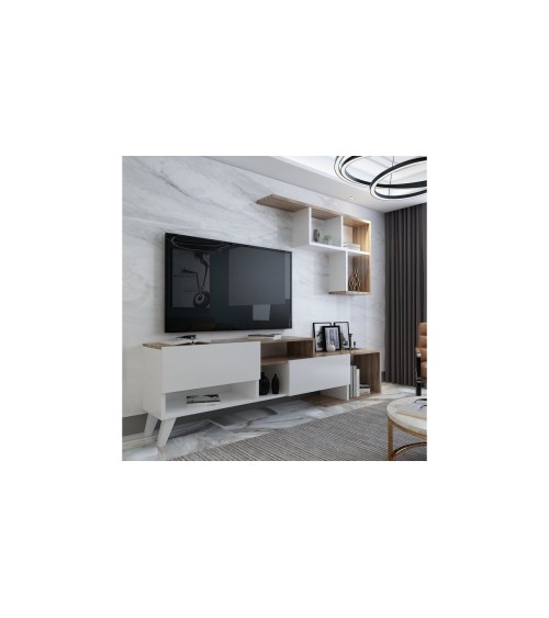 Ensemble meuble TV HADISE 135 cm blanc et bois