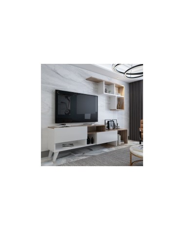 Ensemble meuble TV HADISE 135 cm blanc et bois