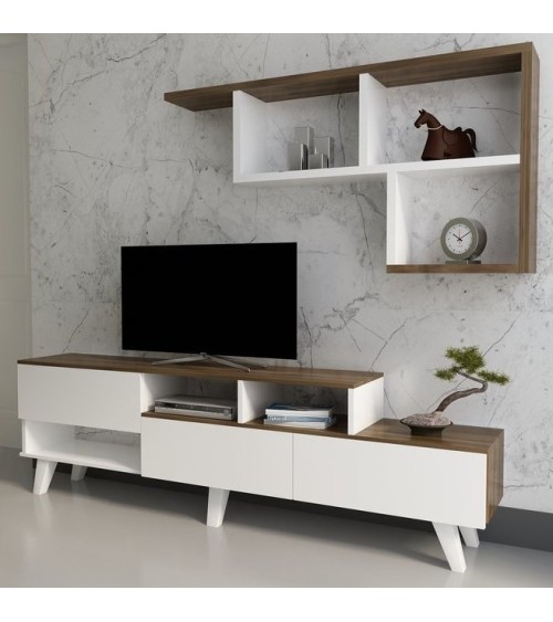 Ensemble meuble TV HAZAN 1 150 cm blanc et bois