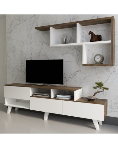 Ensemble meuble TV HAZAN 1 150 cm blanc et bois