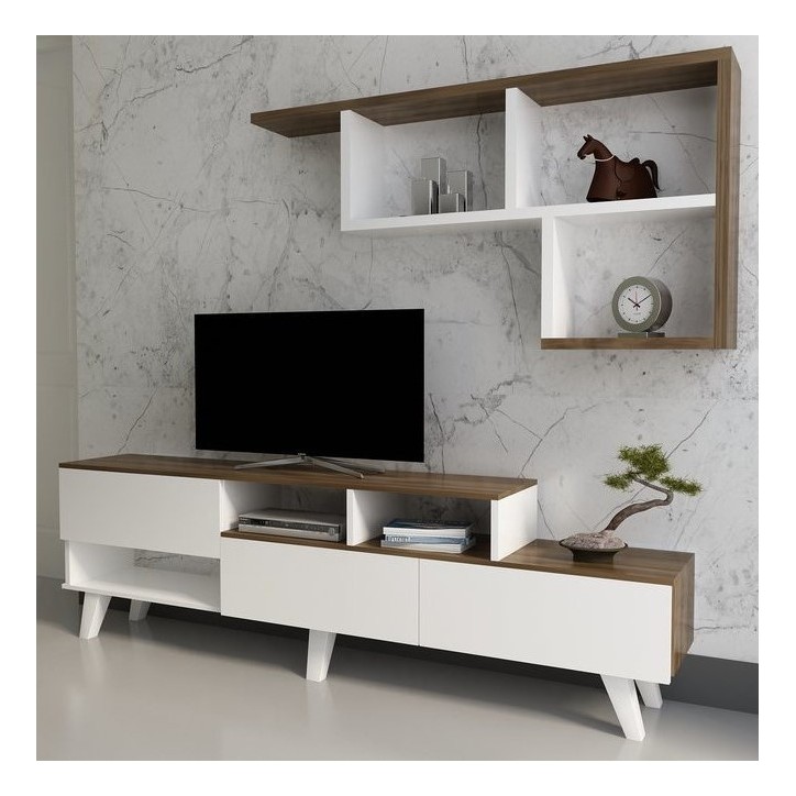 Ensemble meuble TV HAZAN 1 150 cm blanc et bois