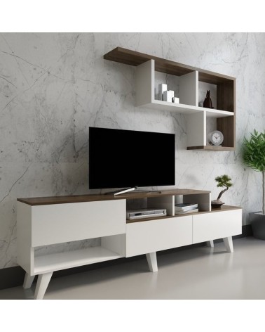 Ensemble meuble TV HAZAN 1 150 cm blanc et bois