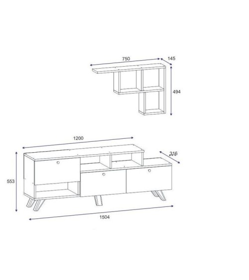 Ensemble meuble TV HAZAN 1 150 cm blanc et bois