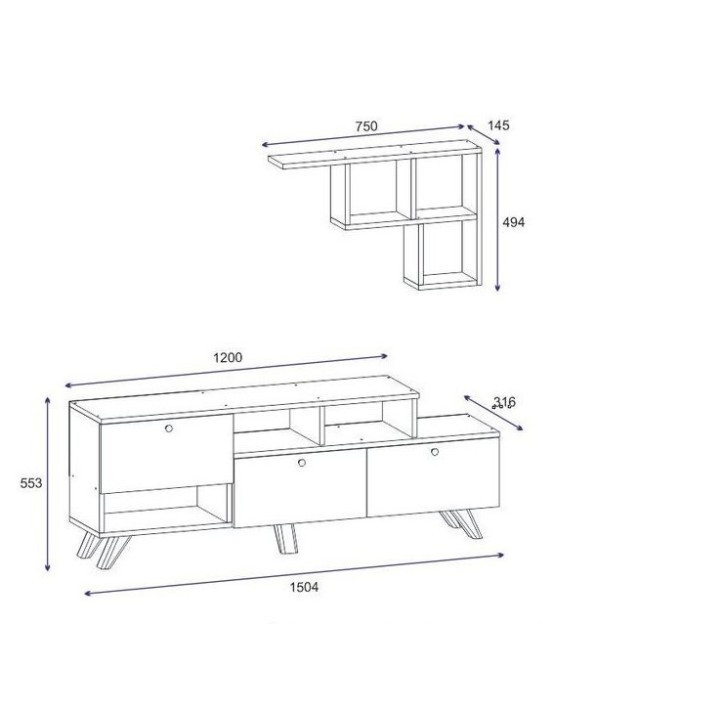 Ensemble meuble TV HAZAN 1 150 cm blanc et bois
