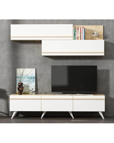 Ensemble meuble TV AMSTERDAM 180 cm blanc et bois