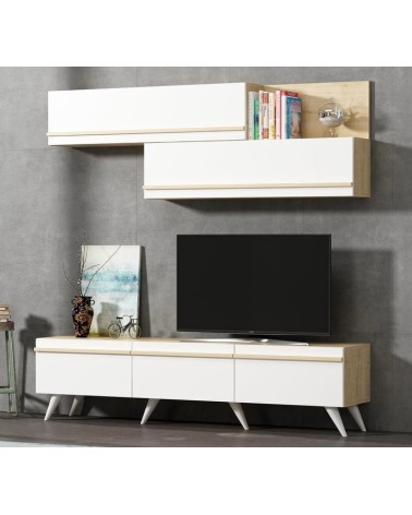 Ensemble meuble TV AMSTERDAM 180 cm blanc et bois