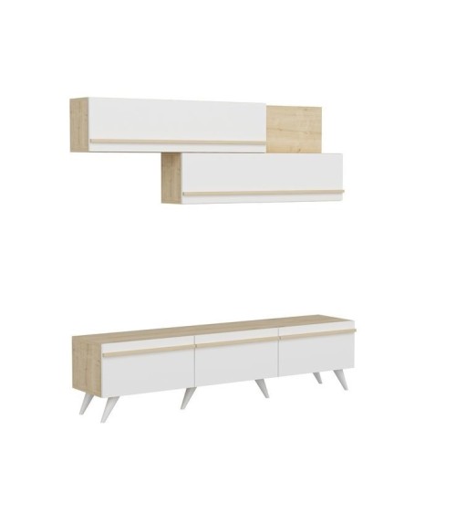Ensemble meuble TV AMSTERDAM 180 cm blanc et bois