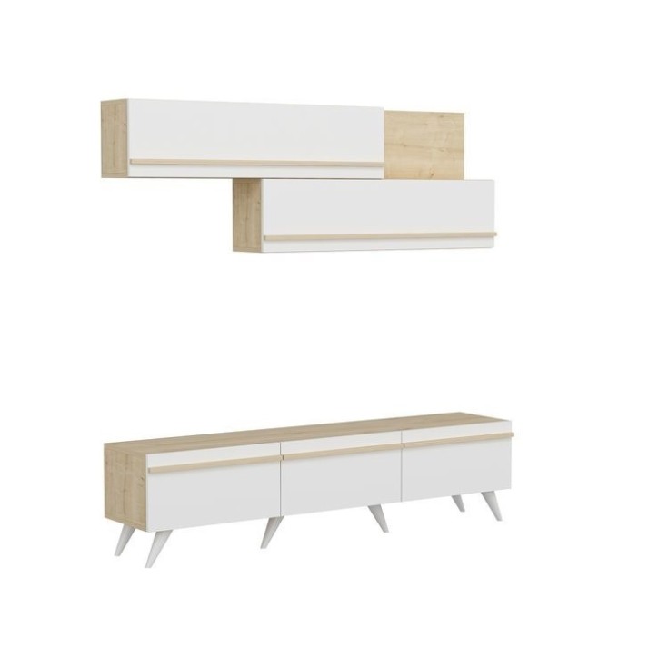 Ensemble meuble TV AMSTERDAM 180 cm blanc et bois
