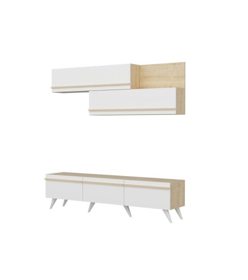 Ensemble meuble TV AMSTERDAM 180 cm blanc et bois