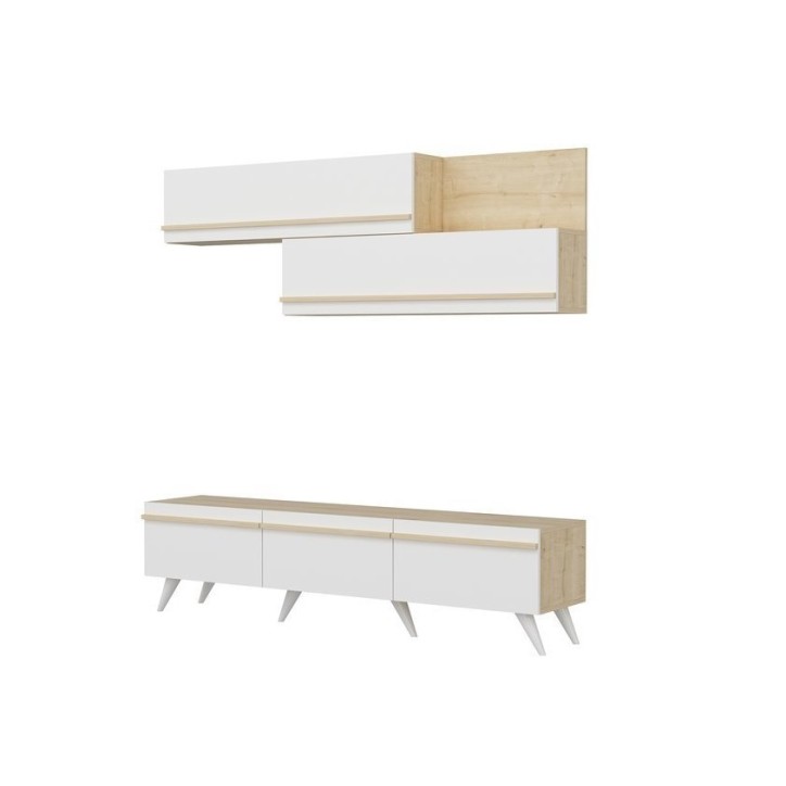 Ensemble meuble TV AMSTERDAM 180 cm blanc et bois