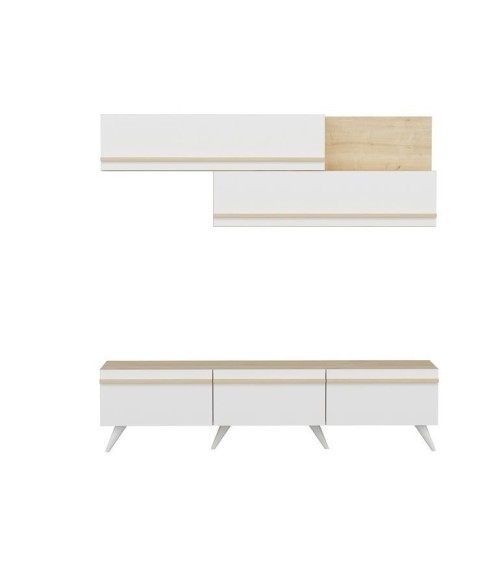 Ensemble meuble TV AMSTERDAM 180 cm blanc et bois