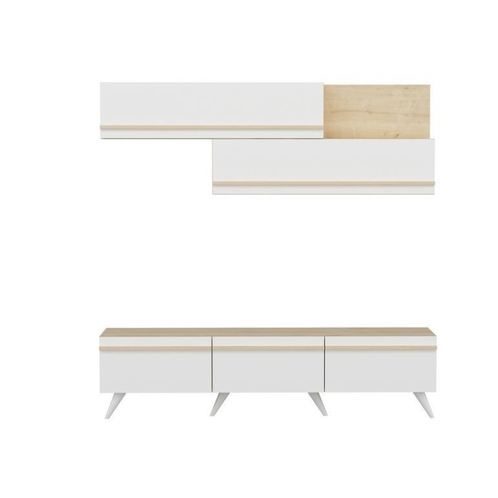 Ensemble meuble TV AMSTERDAM 180 cm blanc et bois