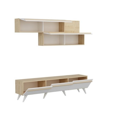 Ensemble meuble TV AMSTERDAM 180 cm blanc et bois