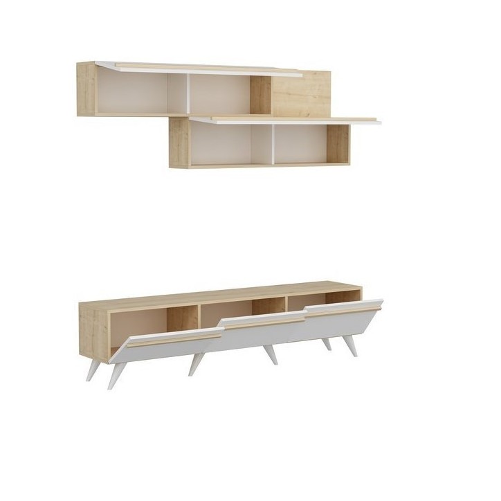 Ensemble meuble TV AMSTERDAM 180 cm blanc et bois