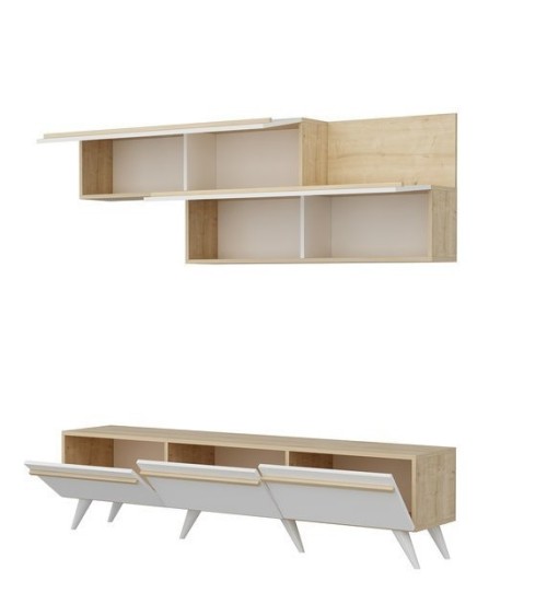 Ensemble meuble TV AMSTERDAM 180 cm blanc et bois