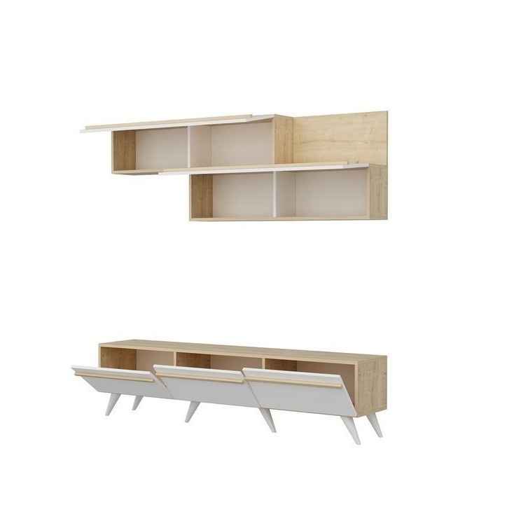 Ensemble meuble TV AMSTERDAM 180 cm blanc et bois