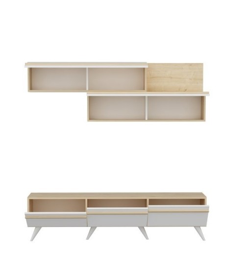 Ensemble meuble TV AMSTERDAM 180 cm blanc et bois