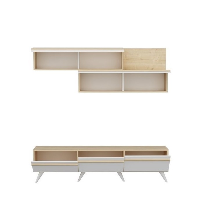 Ensemble meuble TV AMSTERDAM 180 cm blanc et bois