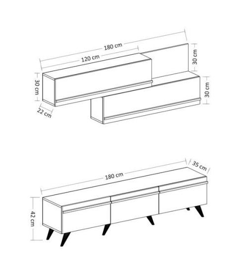 Ensemble meuble TV AMSTERDAM 180 cm blanc et bois