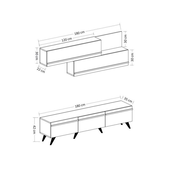 Ensemble meuble TV AMSTERDAM 180 cm blanc et bois