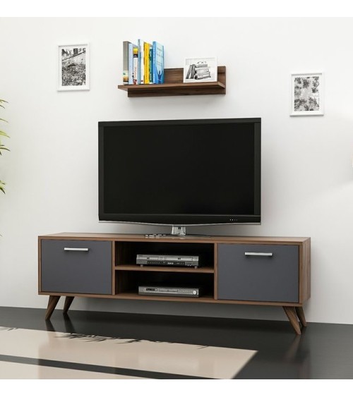 Ensemble meuble TV HORUS 120 cm bois et gris