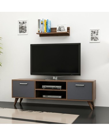Ensemble meuble TV HORUS 120 cm bois et gris