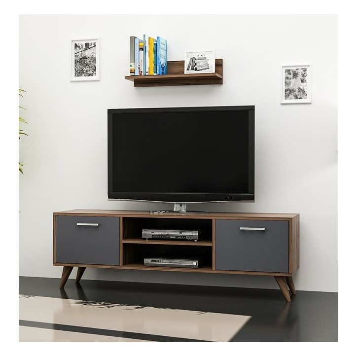 Ensemble meuble TV HORUS 120 cm bois et gris Ensemble meuble TV HORUS 120 cm bois et gris