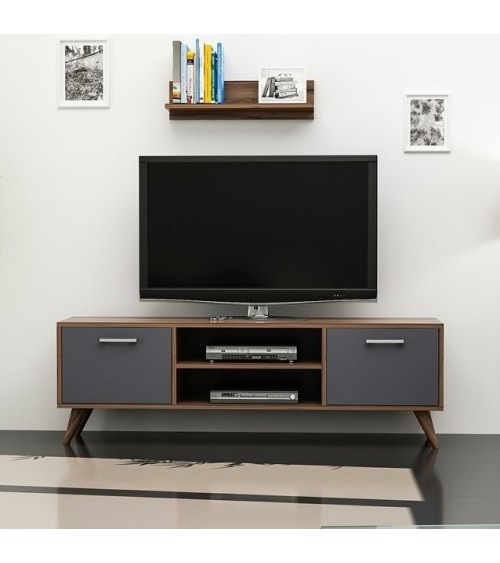 Ensemble meuble TV HORUS 120 cm bois et gris