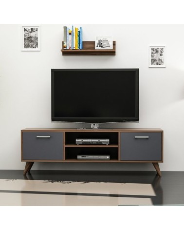 Ensemble meuble TV HORUS 120 cm bois et gris