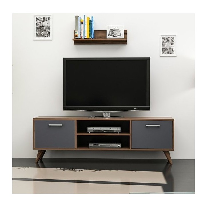 Ensemble meuble TV HORUS 120 cm bois et gris Ensemble meuble TV HORUS 120 cm bois et gris